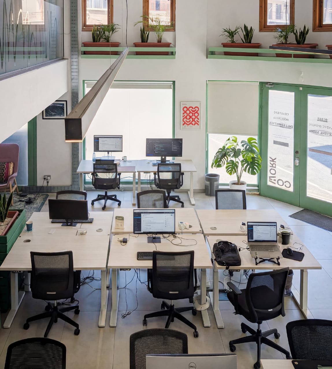 Open coworking desks and work areas at NATIVE in Larnaca